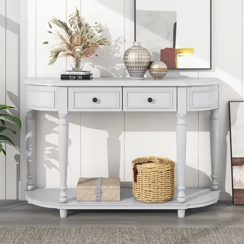 Console de style rétro à plateau incurvé avec étagère ouverte