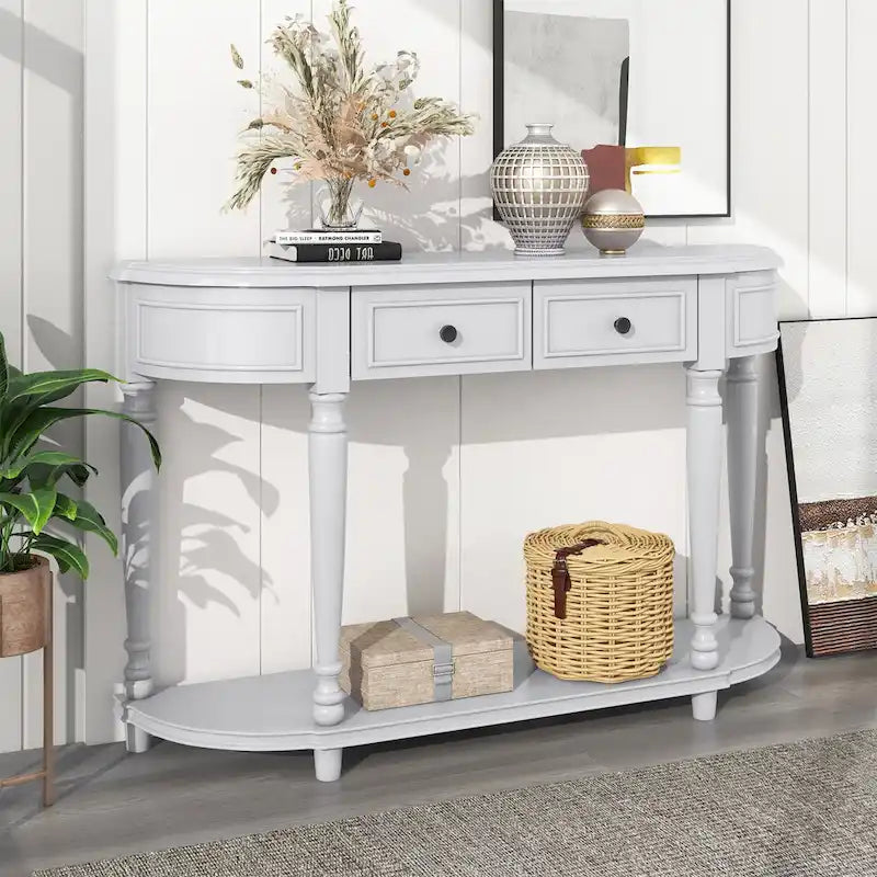 Console de style rétro à plateau incurvé avec étagère ouverte