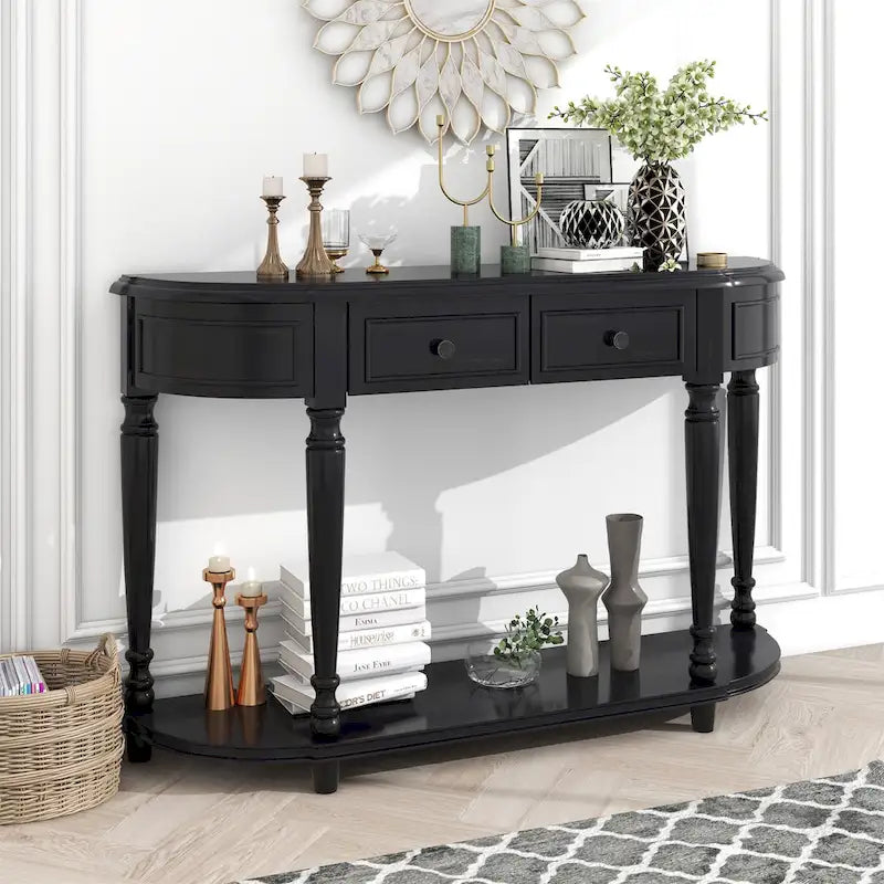 Console de style rétro à plateau incurvé avec étagère ouverte