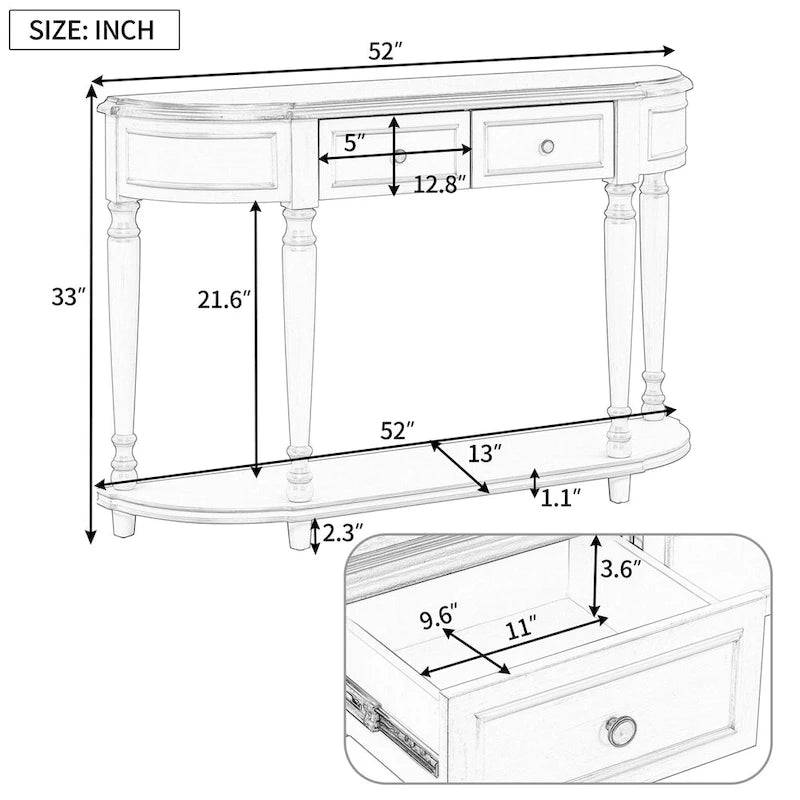 Console de style rétro à plateau incurvé avec étagère ouverte