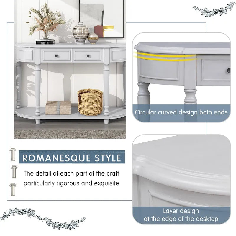 Console de style rétro à plateau incurvé avec étagère ouverte