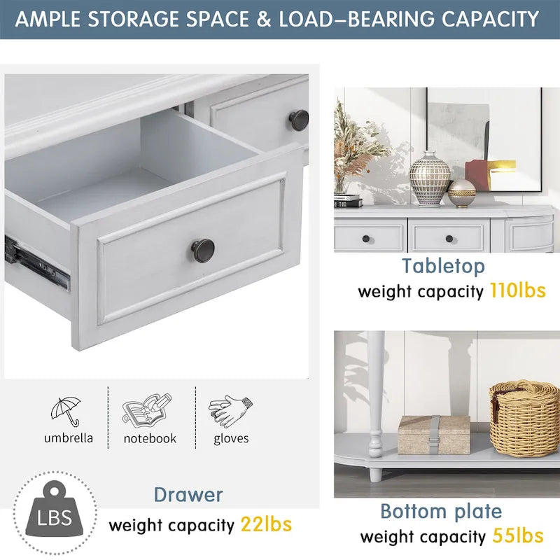 Console de style rétro à plateau incurvé avec étagère ouverte