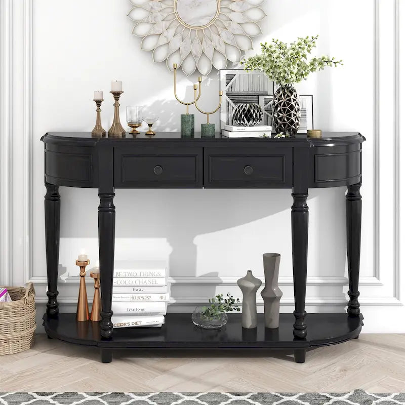 Console de style rétro à plateau incurvé avec étagère ouverte
