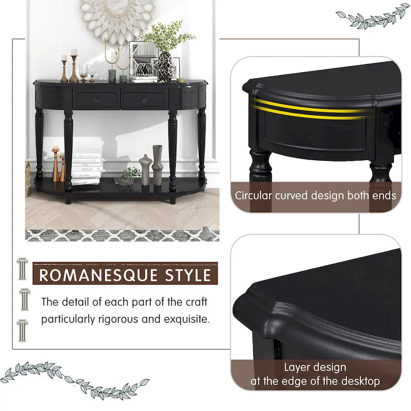 Console de style rétro à plateau incurvé avec étagère ouverte