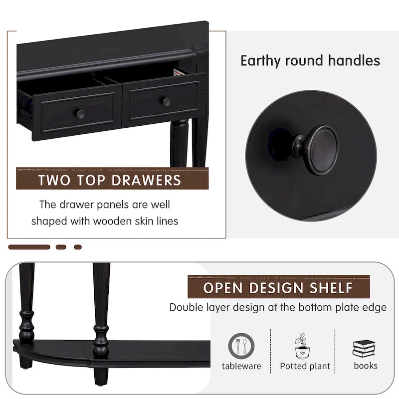 Console de style rétro à plateau incurvé avec étagère ouverte