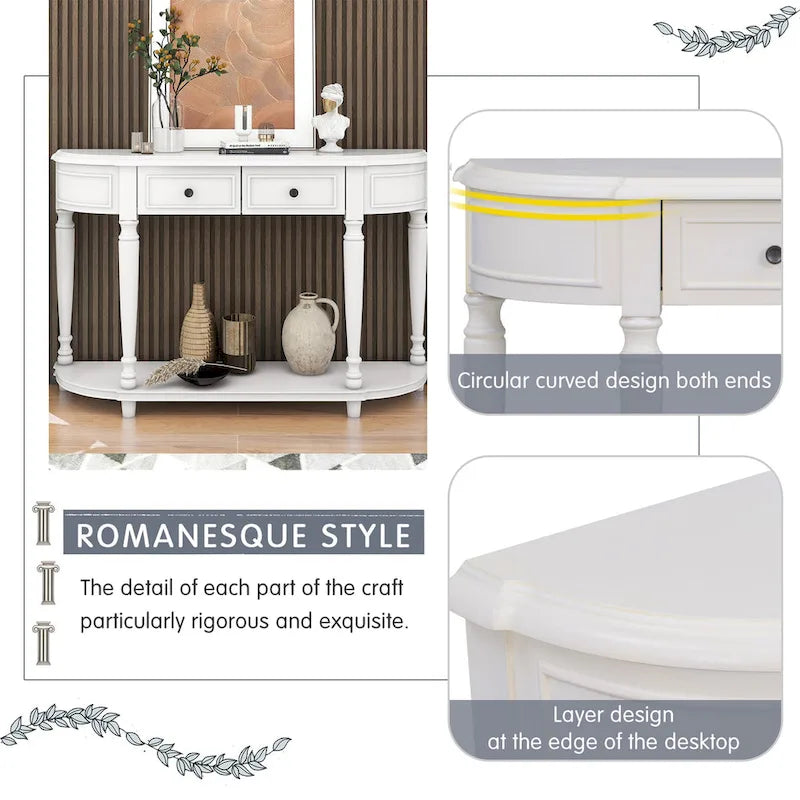 Console de style rétro à plateau incurvé avec étagère ouverte