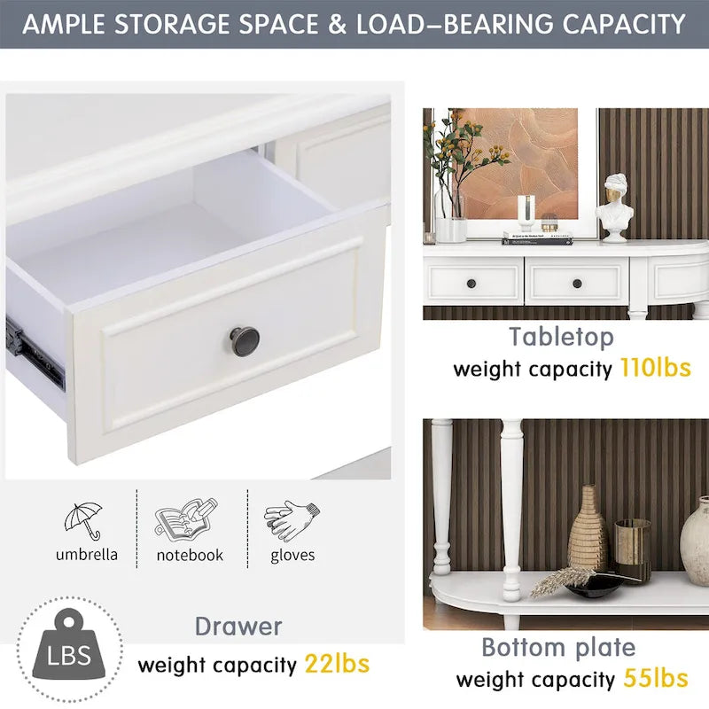 Console de style rétro à plateau incurvé avec étagère ouverte