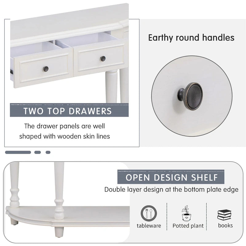 Console de style rétro à plateau incurvé avec étagère ouverte