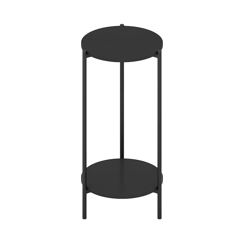 Furinno Besi Table d'appoint ronde moderne à 2 niveaux avec pieds en métal robuste, Americano