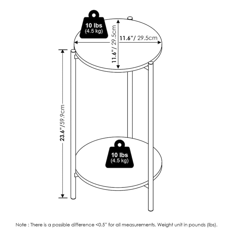 Furinno Besi Table d'appoint ronde moderne à 2 niveaux avec pieds en métal robuste, Americano