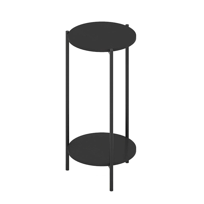 Furinno Besi Table d'appoint ronde moderne à 2 niveaux avec pieds en métal robuste, Americano