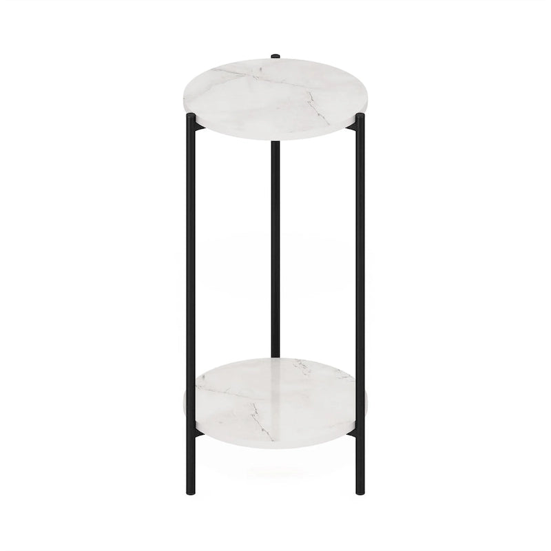 Furinno Besi Table d'appoint ronde moderne à 2 niveaux avec pieds en métal robuste, Americano