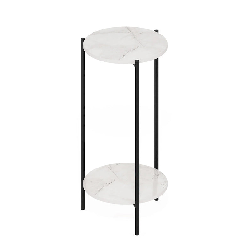 Furinno Besi Table d'appoint ronde moderne à 2 niveaux avec pieds en métal robuste, Americano