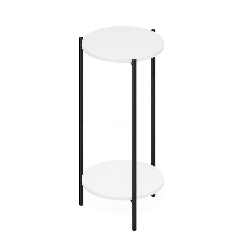 Furinno Besi Table d'appoint ronde moderne à 2 niveaux avec pieds en métal robuste, Americano