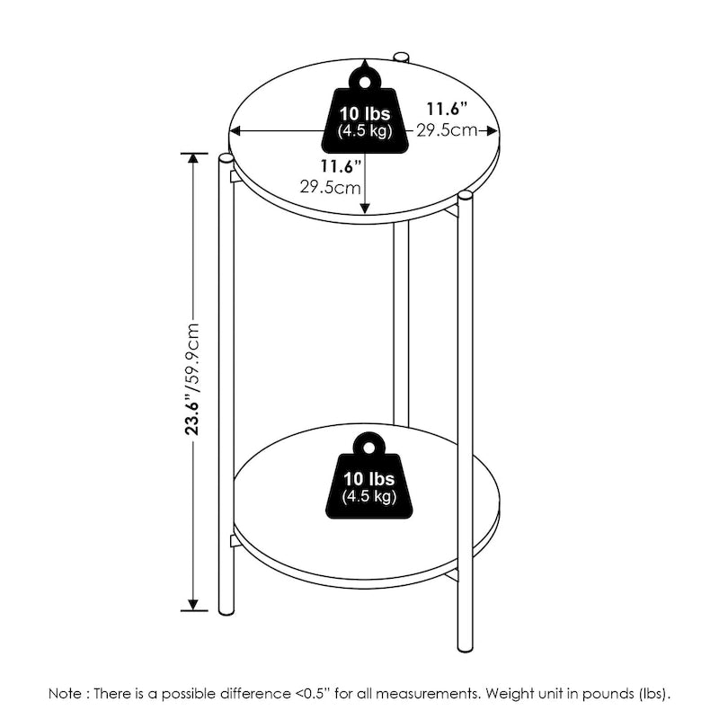 Furinno Besi Table d'appoint ronde moderne à 2 niveaux avec pieds en métal robuste, Americano