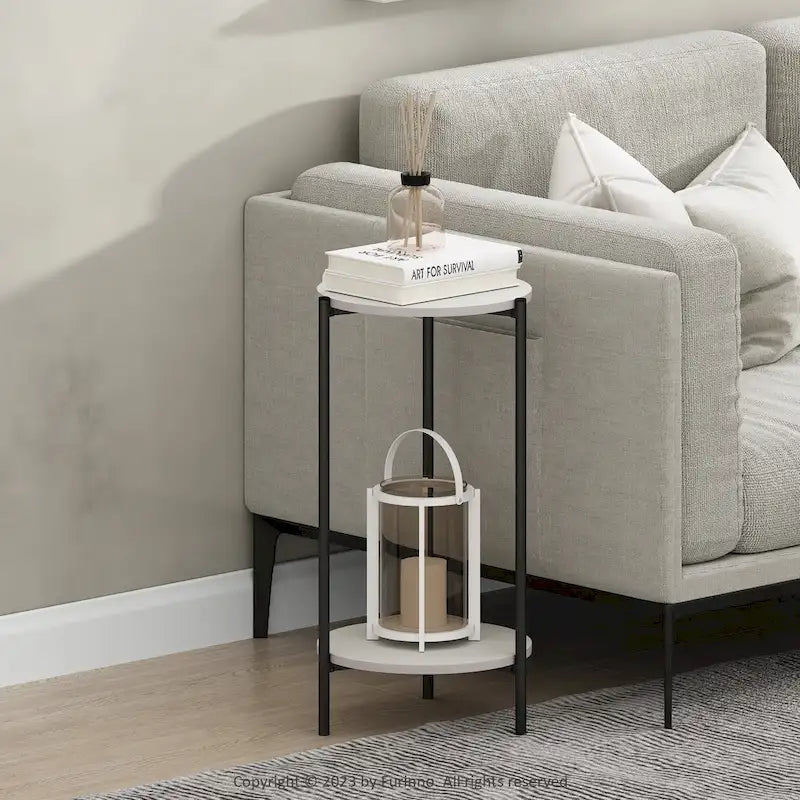 Furinno Besi Table d'appoint ronde moderne à 2 niveaux avec pieds en métal robuste, Americano