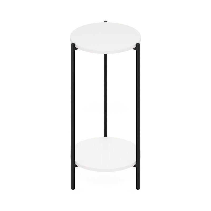 Furinno Besi Table d'appoint ronde moderne à 2 niveaux avec pieds en métal robuste, Americano