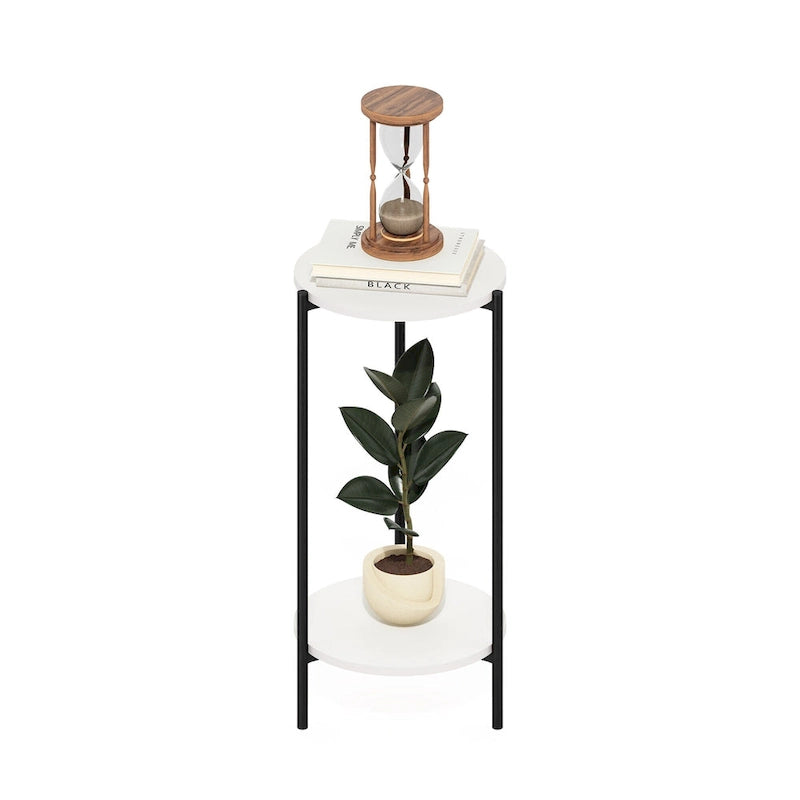 Furinno Besi Table d'appoint ronde moderne à 2 niveaux avec pieds en métal robuste, Americano