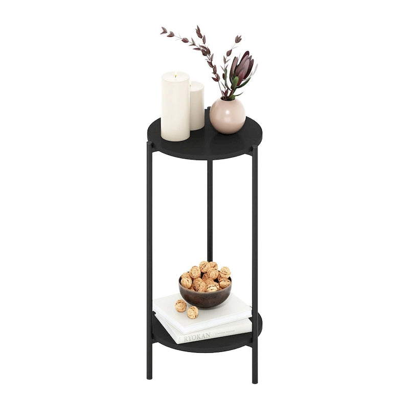 Furinno Besi Table d'appoint ronde moderne à 2 niveaux avec pieds en métal robuste, Americano