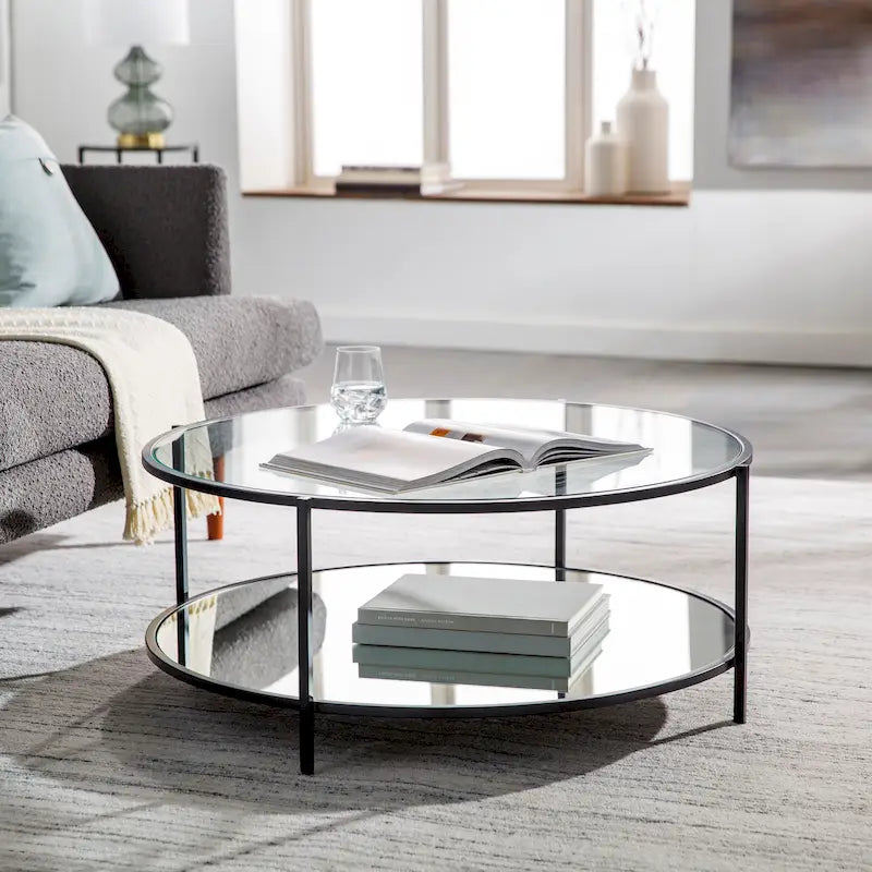Table basse ronde en verre Alecsis - 35,5 cm H x 91,4 cm L x 91,4 cm P