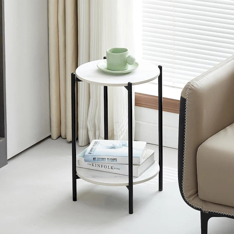 Table d'appoint/Table basse ronde à 2 niveaux avec plateau en marbre