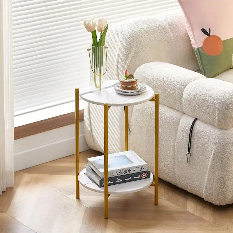 Table d'appoint/Table basse ronde à 2 niveaux avec plateau en marbre