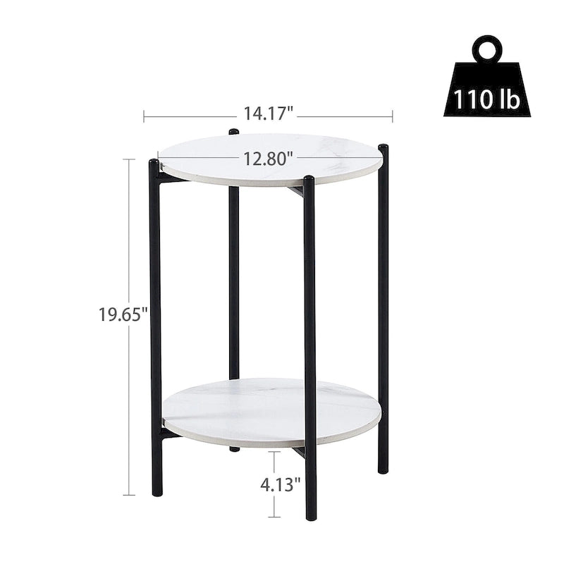 Table d'appoint/Table basse ronde à 2 niveaux avec plateau en marbre