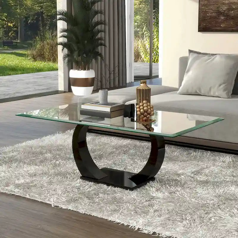 Table basse contemporaine 50 pouces avec plateau en verre Cres par Furniture of America