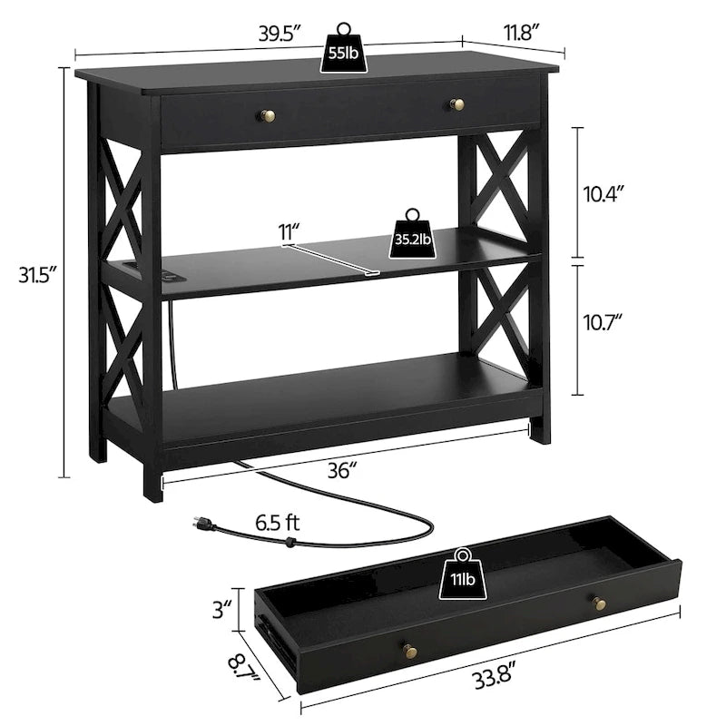 Table Console en Bois Yaheetech avec Prise de Courant Table d'Entrée