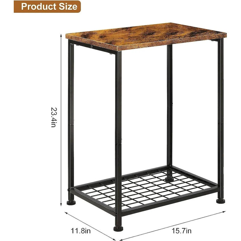 Lot de 2 petites tables d'appoint à 2 niveaux avec étagère de rangement ouverte
