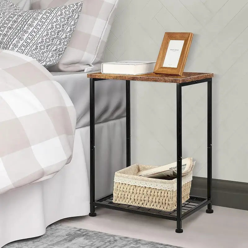 Lot de 2 petites tables d'appoint à 2 niveaux avec étagère de rangement ouverte