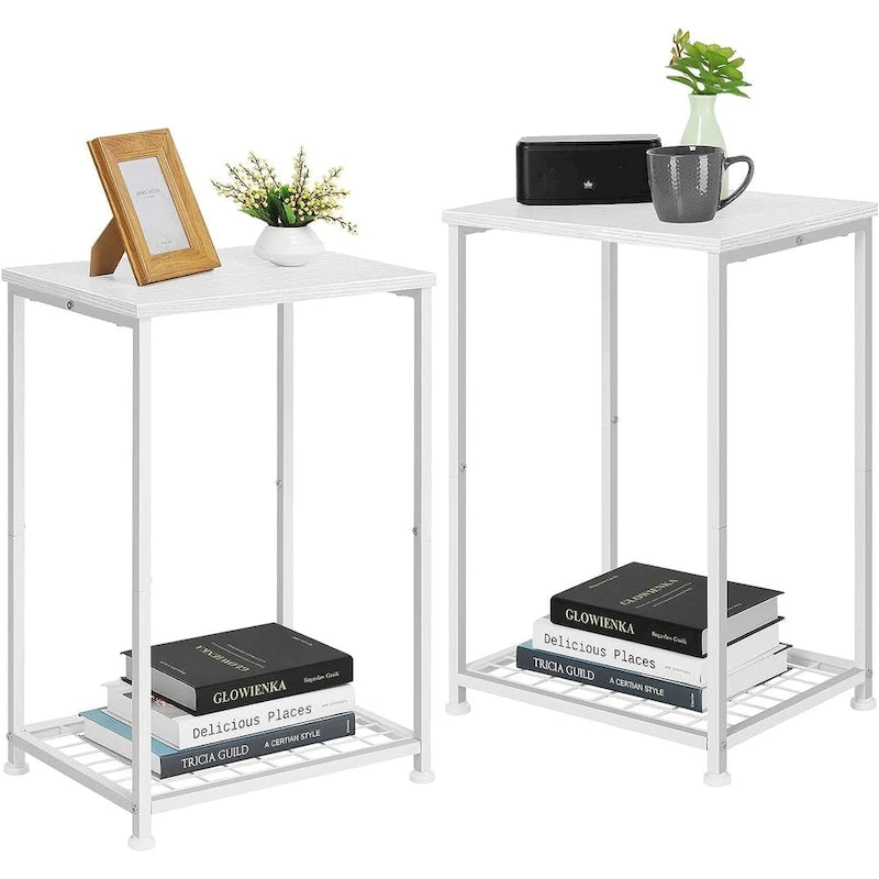 Lot de 2 petites tables d'appoint à 2 niveaux avec étagère de rangement ouverte