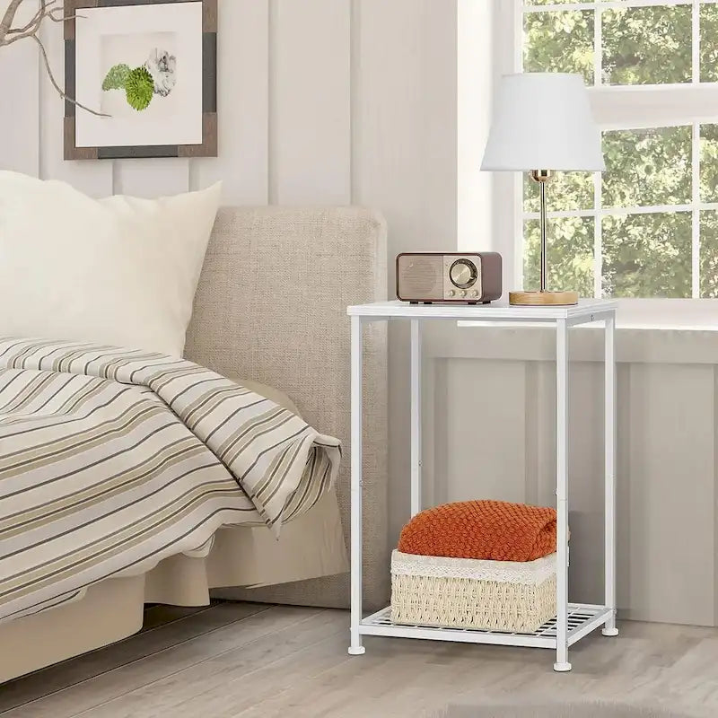 Lot de 2 petites tables d'appoint à 2 niveaux avec étagère de rangement ouverte