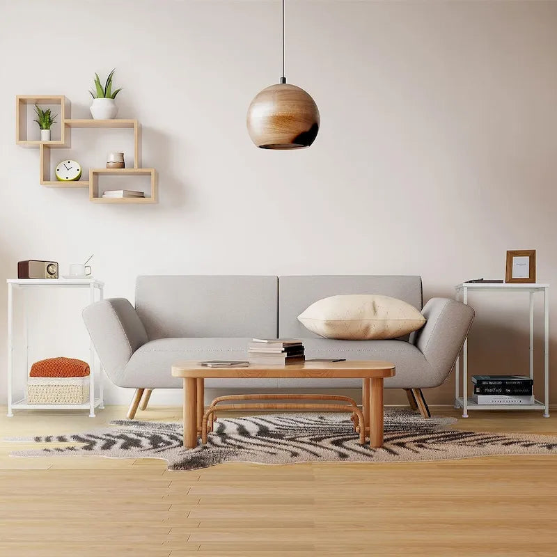 Lot de 2 petites tables d'appoint à 2 niveaux avec étagère de rangement ouverte