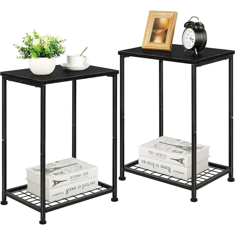 Lot de 2 petites tables d'appoint à 2 niveaux avec étagère de rangement ouverte