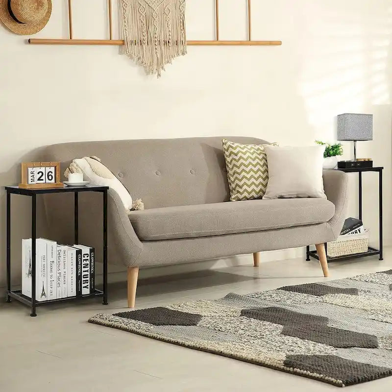 Lot de 2 petites tables d'appoint à 2 niveaux avec étagère de rangement ouverte