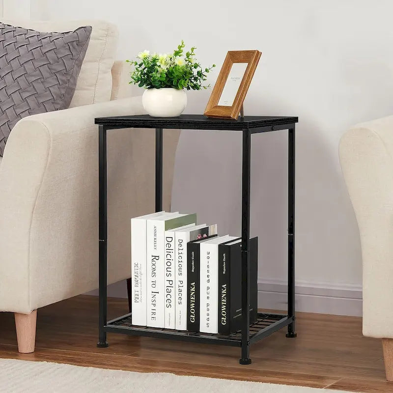 Lot de 2 petites tables d'appoint à 2 niveaux avec étagère de rangement ouverte