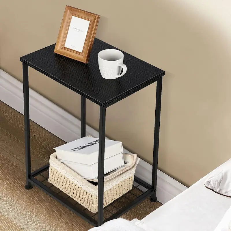 Lot de 2 petites tables d'appoint à 2 niveaux avec étagère de rangement ouverte