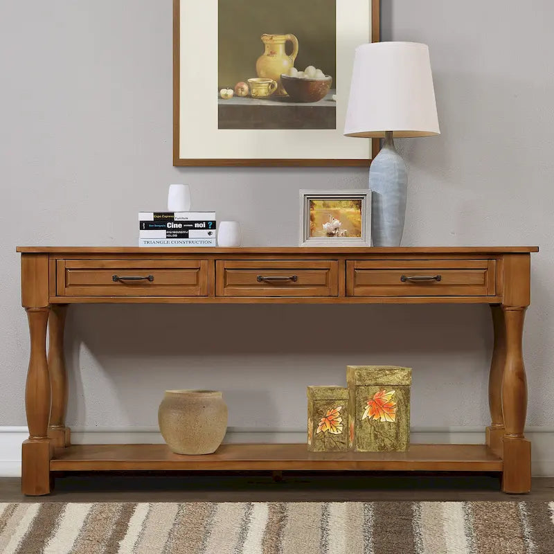 Console en bois de 160 cm de long avec 3 tiroirs