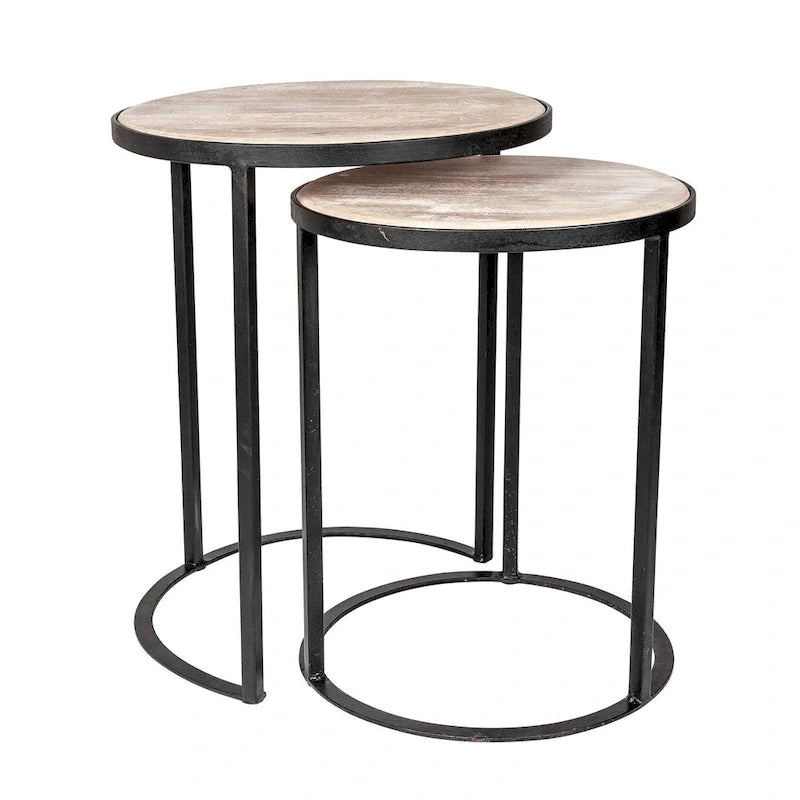 Tables d'appoint gigognes en bois naturel et fer (ensemble de 2) par East at Main