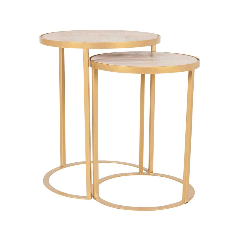 Tables d'appoint gigognes en bois naturel et fer (ensemble de 2) par East at Main