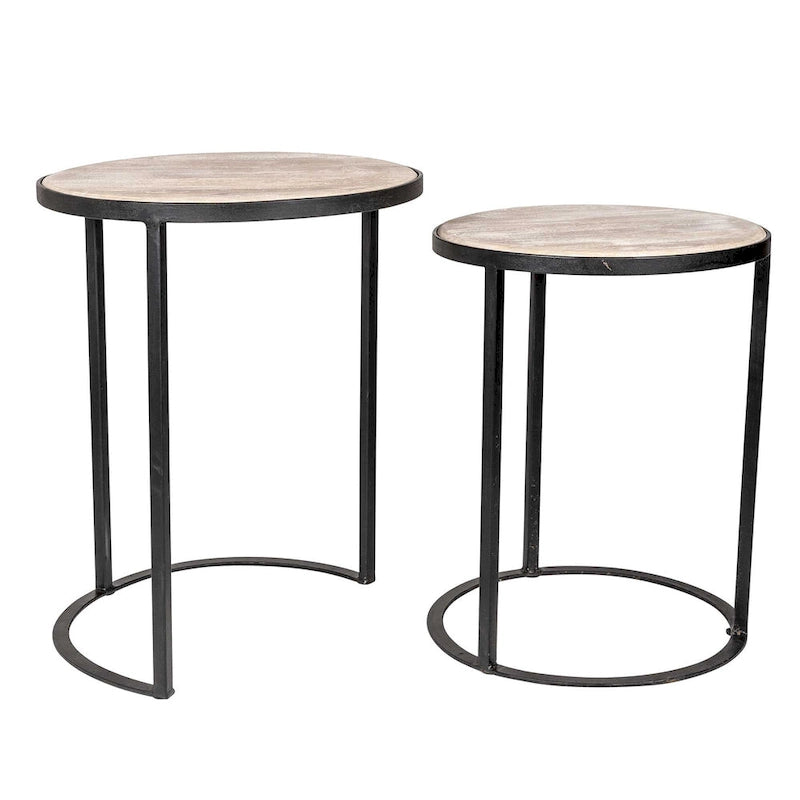 Tables d'appoint gigognes en bois naturel et fer (ensemble de 2) par East at Main