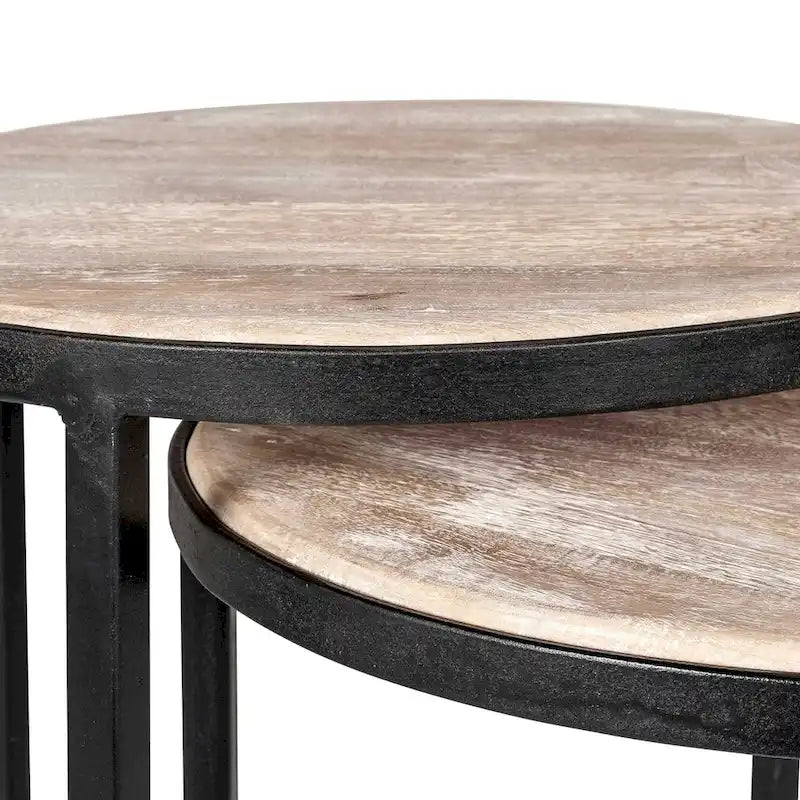 Tables d'appoint gigognes en bois naturel et fer (ensemble de 2) par East at Main