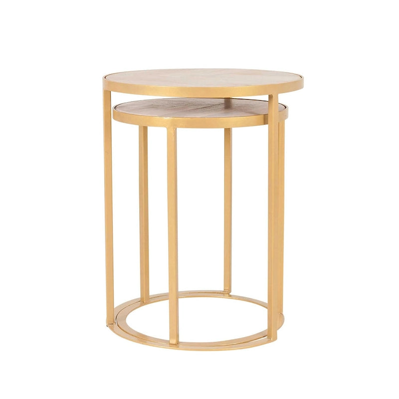 Tables d'appoint gigognes en bois naturel et fer (ensemble de 2) par East at Main