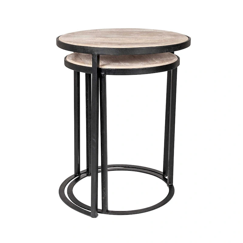 Tables d'appoint gigognes en bois naturel et fer (ensemble de 2) par East at Main