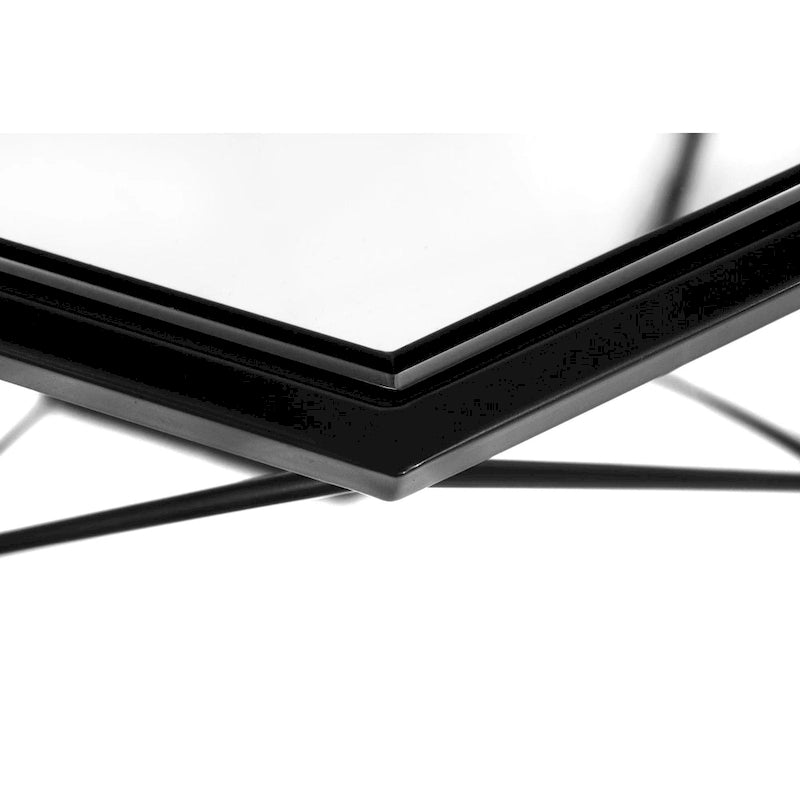 Table basse octogonale moderne Malibu 22 avec plateau en verre trempé et base géométrique robuste en métal pour salon/bureau