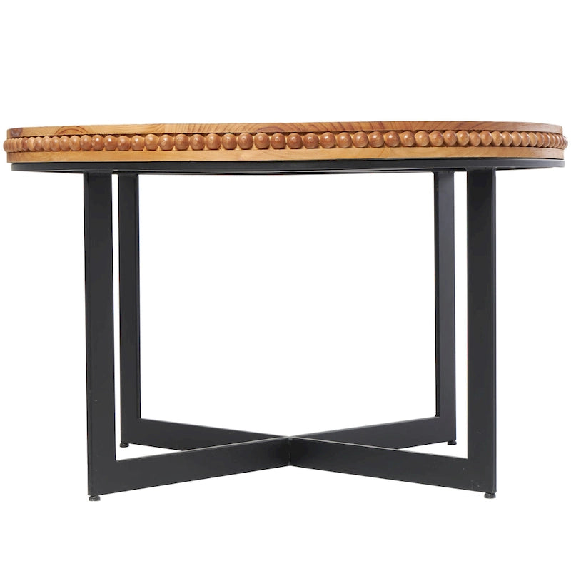 Table basse en bois à perles avec base en métal en forme de X - Marron - Roche River Decor - 30Lx30Px16H