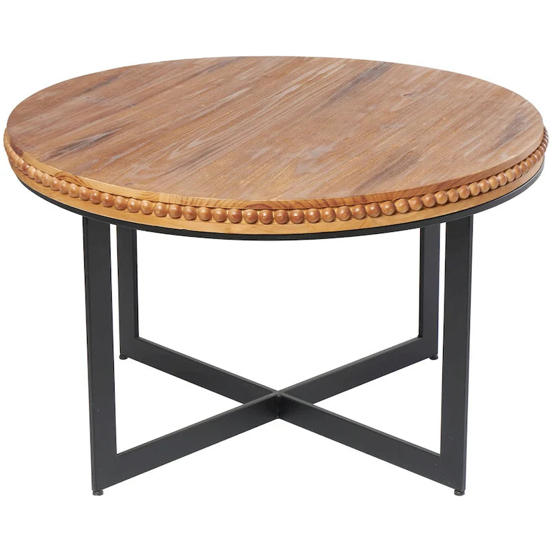 Table basse en bois à perles avec base en métal en forme de X - Marron - Roche River Decor - 30Lx30Px16H