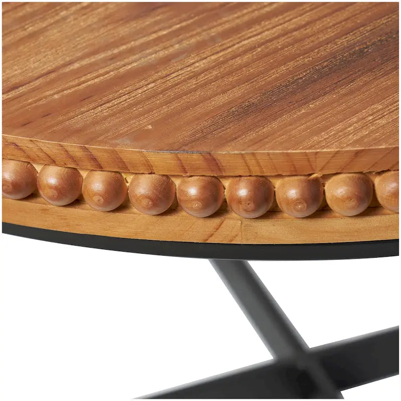 Table basse en bois à perles avec base en métal en forme de X - Marron - Roche River Decor - 30Lx30Px16H
