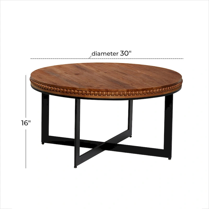 Table basse en bois à perles avec base en métal en forme de X - Marron - Roche River Decor - 30Lx30Px16H